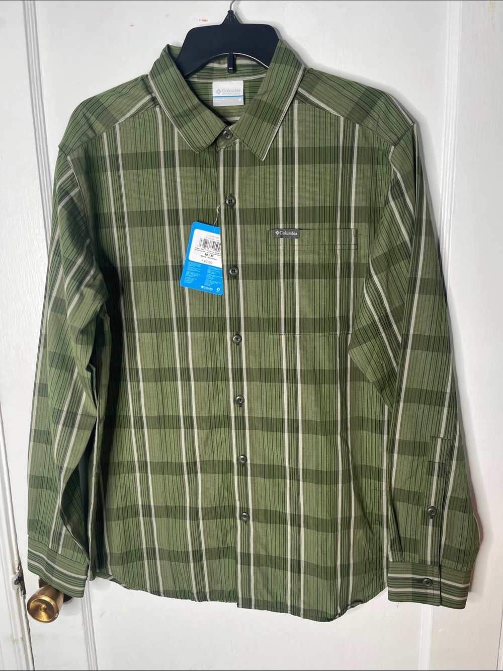 Columbia Plaid Shirt M Green Men’s NWT Cotton Regular Fit Hidden Pocket New